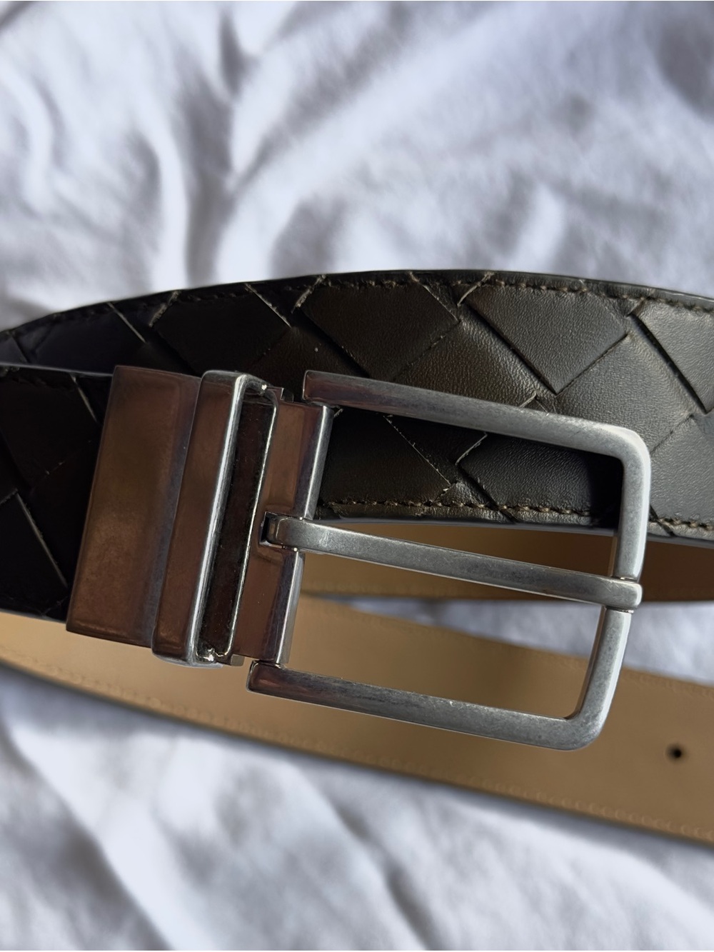 Bottega Veneta | 3.5cm Intrecciato Reversible Belt in Kaki/Dark Praline size 90